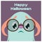 Cute scared little monster Halloween greeting