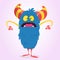 Cute scared or surprised cartoon bigfoot monster. Vector illustration of funny blue monster