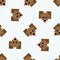 Cute scattered cartoon 8bit black dog seamless vector pattern. Kawaii pixel art beagle pet. Domestic pet puppy video