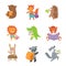 Cute school animals. Bear and fox, lion and crocodile, tiger and panda. Vector school baby animals set