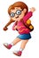 Cute school girl cartoon in glasses jumping