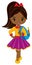 Cute School Teen African American Girl Holding Backpack. Vector School Girl with Rucksack