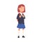 Cute Schoolgirl in Uniform Standing with Backpack, Girl Spending Time in Expectation Cartoon Vector Illustration