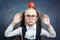 Cute Schoolgirl Wear Glasses Hold Apple on Head