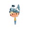 Cute scientist boy character working on physics science experiment, funny kid in fantastic headdress with antennas