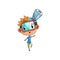 Cute scientist boy character working on science experiment, funny kid in fantastic headdress with antenna and mask