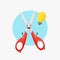 Cute scissors character with light bulb idea