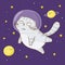 Cute scottishfold cat astronaut on starry space