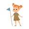 Cute Scout Girl with Flag, Scouting Child Character in Uniform, Summer Holiday Activities Concept Cartoon Style Vector