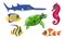 Cute Sea Creatures Collection, Colorful Adorable Ocean Animals and Fishes Vector Illustration