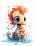 The Cute Sea Horse: A Swimming Cartoon with Orange Hair