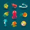 Cute Sea Life Creatures Cartoon Animals Set