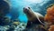 Cute Sea Lion Underwater With Corals: A Captivating Perspective