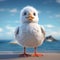 Cute Seagull 3d Rendering On Beach In Carl Barks Style