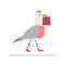 Cute seagull with Christmas gift box vector icon