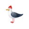 Cute seagull in red hat-watercolor illustration isolated on white backdrop