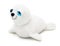 Cute seal doll with big blue eyes isolated on white background with shadow. Playful seal on white underlay. Plush stuffed puppet