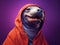 cute seal dressed fashionably on a violet background, anthropomorphic animal ?