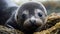 Cute seal pup looking at camera, wet fur, playful nature generated by AI