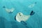 cute seals swimming antarctica ocean, sea background. cartoon funny seals under water, north antarctica animals. vector