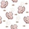 Cute seamless background with cat and fishes.