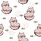 Cute seamless background with cat and fishes.