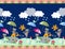 Cute seamless border with fairy tale raccoons and umbrellas.