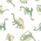 Cute seamless dinosaur pattern with hearts on their backs. Children\\\'s print with green dinosaurs, baby pattern