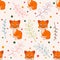 Cute seamless florals pattern with cat animals