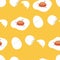 Cute seamless fried egg with cracked shell pattern. Made in vector