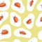 Cute seamless Fried Eggs pattern on yellow background. Vector illustration
