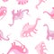 Cute seamless girly dinosaur pattern with hearts on their backs. Children\\\'s print with pink dinosaurs, baby pattern