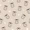 Cute seamless pastel pattern with doodle animals - cows, oxes.