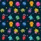 Cute seamless pattern with alien monsters