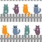 Cute seamless pattern background with cats seating on the fence. Vector illustration