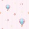 Cute seamless pattern background with colorful stars, hearts and hot air balloons. Seamless pink pattern with dotted stripes.