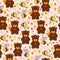 Cute seamless pattern with bears, bees, flowers and hearts.