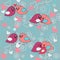 Cute seamless pattern with birds in love with family