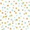 Cute seamless pattern with blue, mint and golden circles and stars.