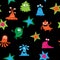 Cute seamless pattern with bright children`s patterns and monste