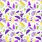 Cute seamless pattern from bright leaves. Multicoloured spring or summer print with floral ornaments. Festive