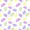 Cute seamless pattern from bright leaves. Multicoloured spring or summer print with floral ornaments. Festive