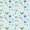 Cute seamless pattern with cartoon animals. Happy Birthday theme. Sweet background for children