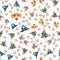 Cute seamless pattern with cartoon emoji dog