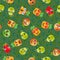 Cute seamless pattern with cartoon emoji fruits