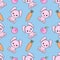 Cute seamless pattern with cartoon funny rabbits. Childish background. Vector kawaii illustration.