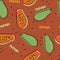 Cute seamless pattern with cartoon papaya fruit for fabric print, textile, gift wrapping paper. colorful vector for kids