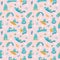 Cute Seamless Pattern with Cats in Doodle scandinavian Style. Hand Drawn Vector Illustration with pillow, plants, branches and