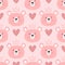 Cute seamless pattern for children. Repeated heads of bears with crowns and hearts.