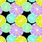 Cute seamless pattern of citrus fruits lemon and lime with simple textures and neon colors